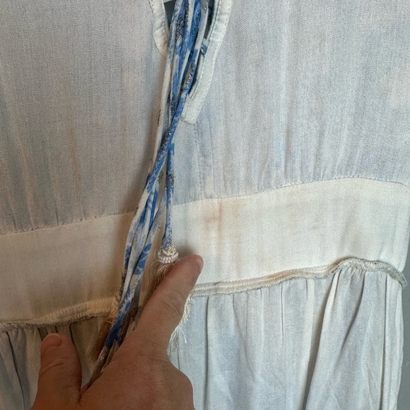 Hemant & Nandita Caleb Maxi Dress Blue White Dolman Sleeves Tiered Small S - Picture 16 of 16